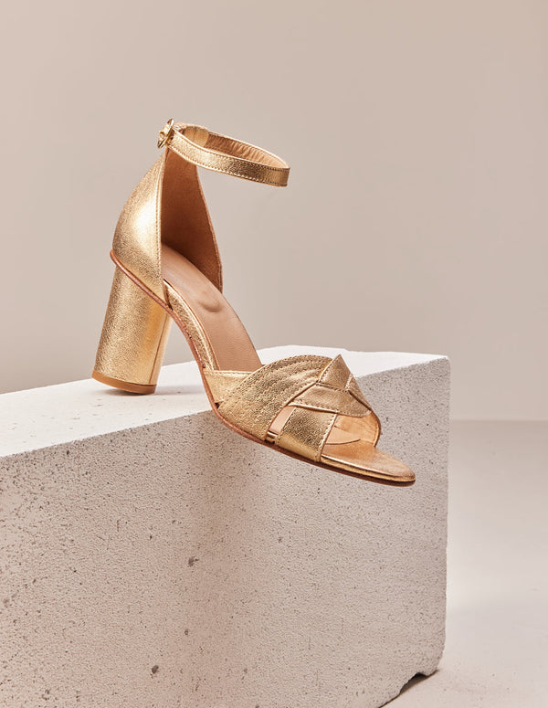 Sandales À Talons Coralie - Cuir Doré - Femme