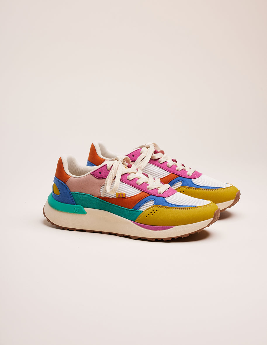 Baskets Basses Anaelle - Suède Vegan Et Mesh Jaune Bleu Fuchsia - Femme