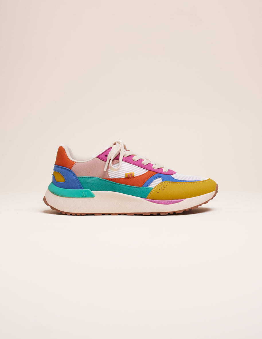 Baskets Basses Anaelle - Suède Vegan Et Mesh Jaune Bleu Fuchsia - Femme