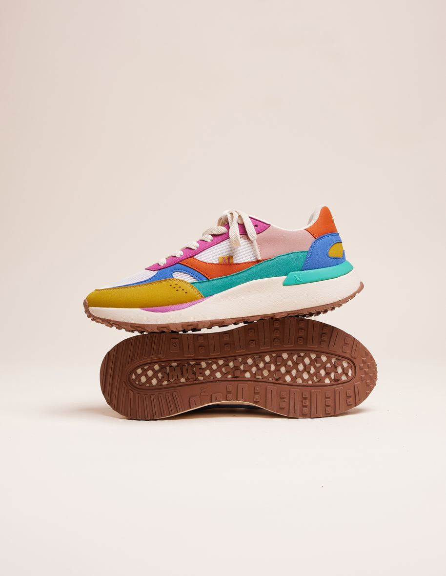 Baskets Basses Anaelle - Suède Vegan Et Mesh Jaune Bleu Fuchsia - Femme