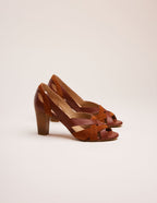 Sandales À Talons Clémentine H - Cuir Cognac Et Suède - Femme