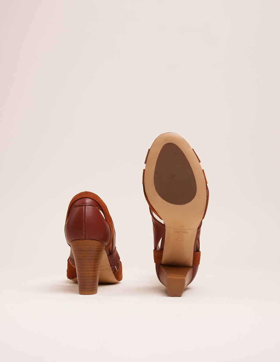 Sandales À Talons Clémentine H - Cuir Cognac Et Suède - Femme
