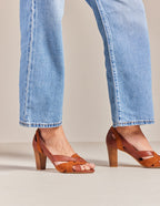 Sandales À Talons Clémentine H - Cuir Cognac Et Suède - Femme