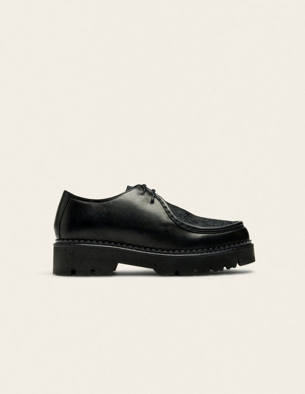 Derbies Deborah - Cuir Noir Et Pony Noir - Femme
