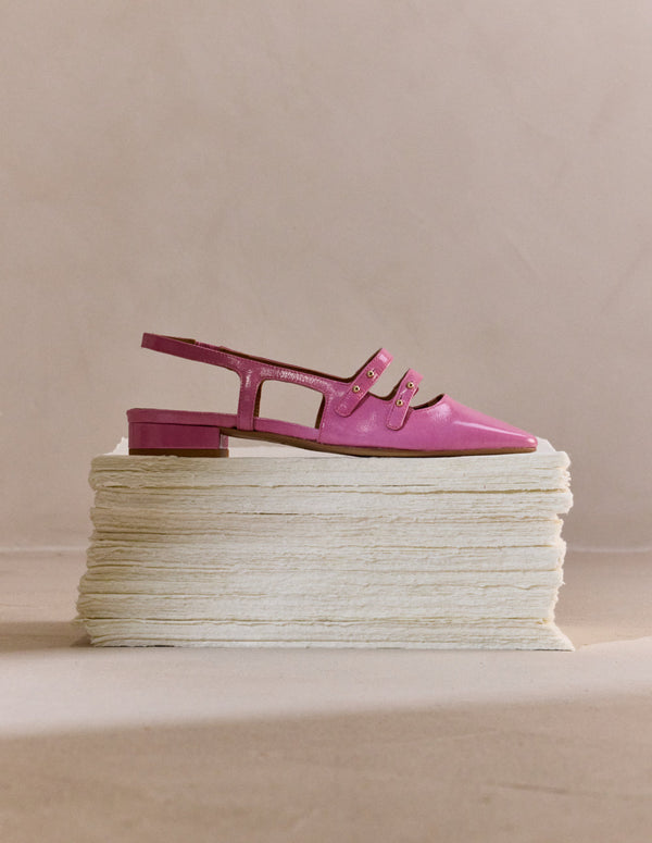 Ballerines Soli - Cuir Verni Plisse Rose - Femme