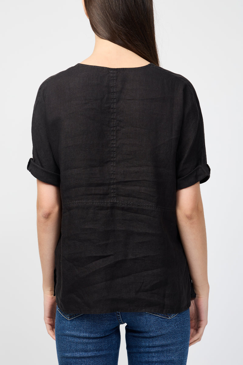 Haut Fendu En Lin - Noir - Femme