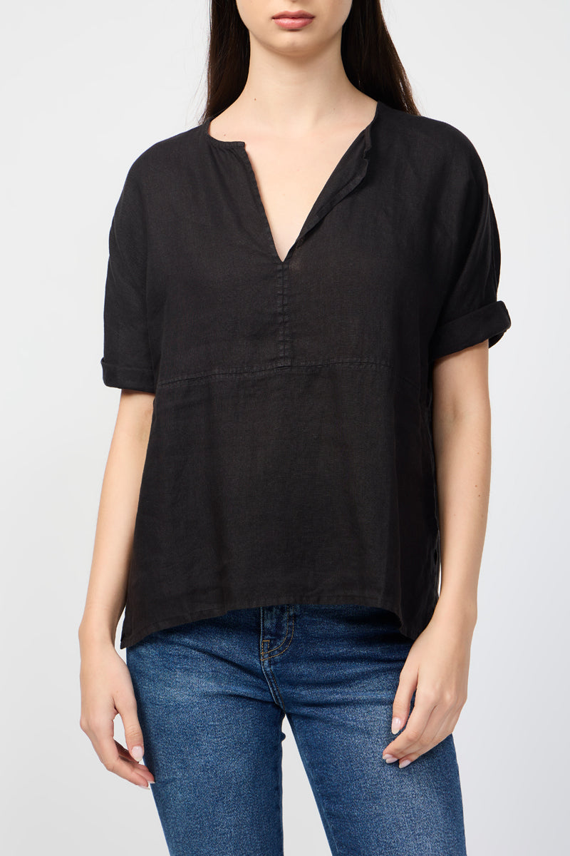 Haut Fendu En Lin - Noir - Femme