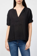 Haut Fendu En Lin - Noir - Femme