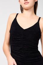 Robe Débardeur En Velours Froncé - Noir - Femme