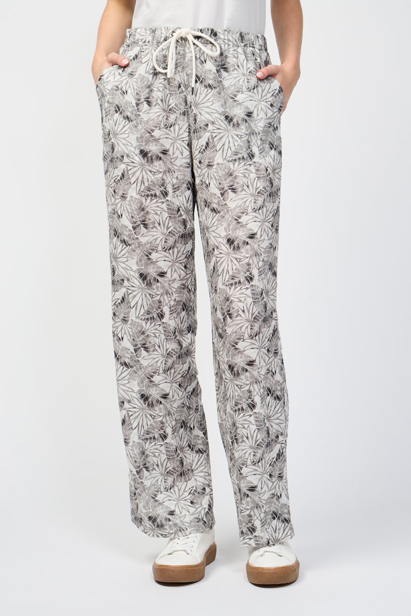 Pantalon Wide Leg Palm Leaf Linen - Carbone - Femme