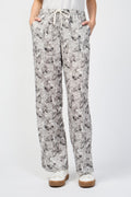 Pantalon Wide Leg Palm Leaf Linen - Carbone - Femme