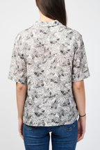 Chemise En Lin À Manches Courtes Et Imprimé Feuilles De Palmier - Carbone - Femme