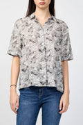 Chemise En Lin À Manches Courtes Et Imprimé Feuilles De Palmier - Carbone - Femme