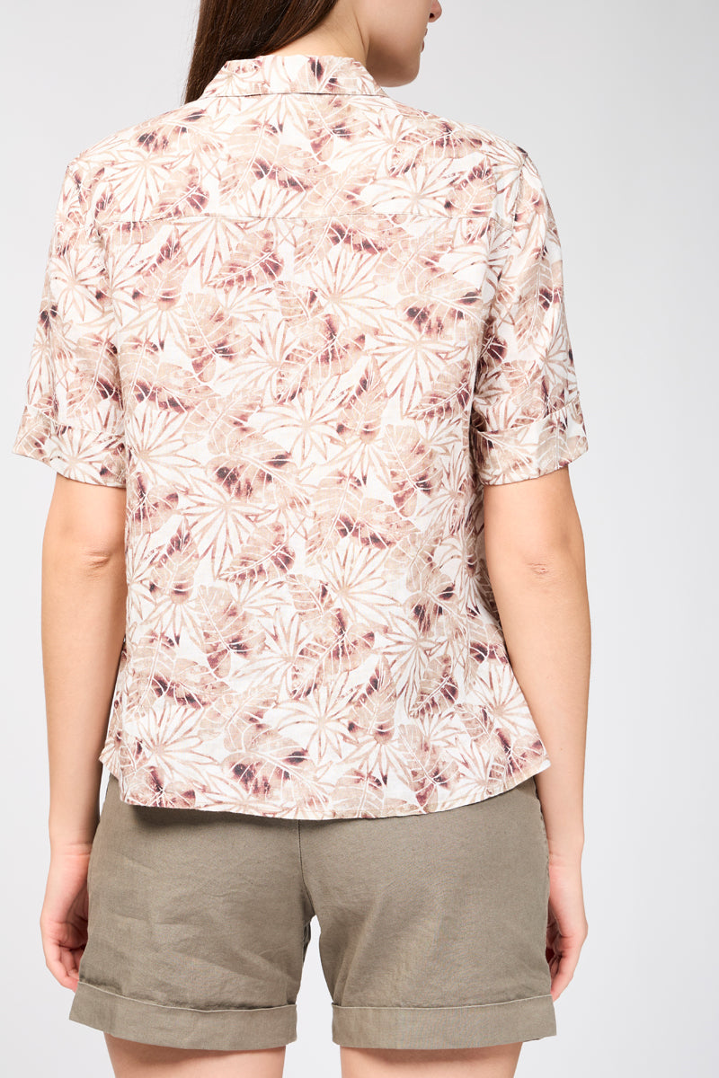 Chemise En Lin À Manches Courtes Et Imprimé Feuilles De Palmier - Muscade - Femme