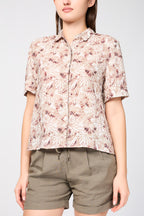 Chemise En Lin À Manches Courtes Et Imprimé Feuilles De Palmier - Muscade - Femme