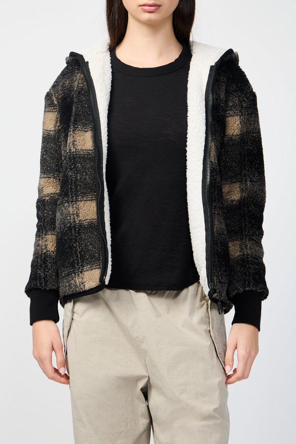 Veste Polaire Doublée Sherpa À Capuche - Toast/Black Plaid - Femme