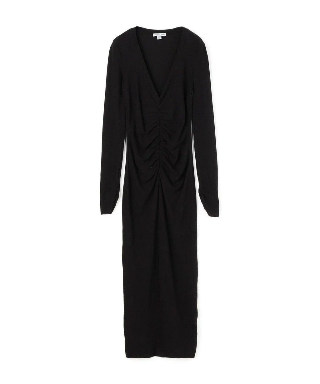 Robe Froncée Décolletée En V - Noir - Femme