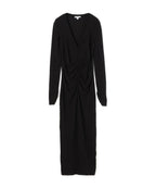 Robe Froncée Décolletée En V - Noir - Femme