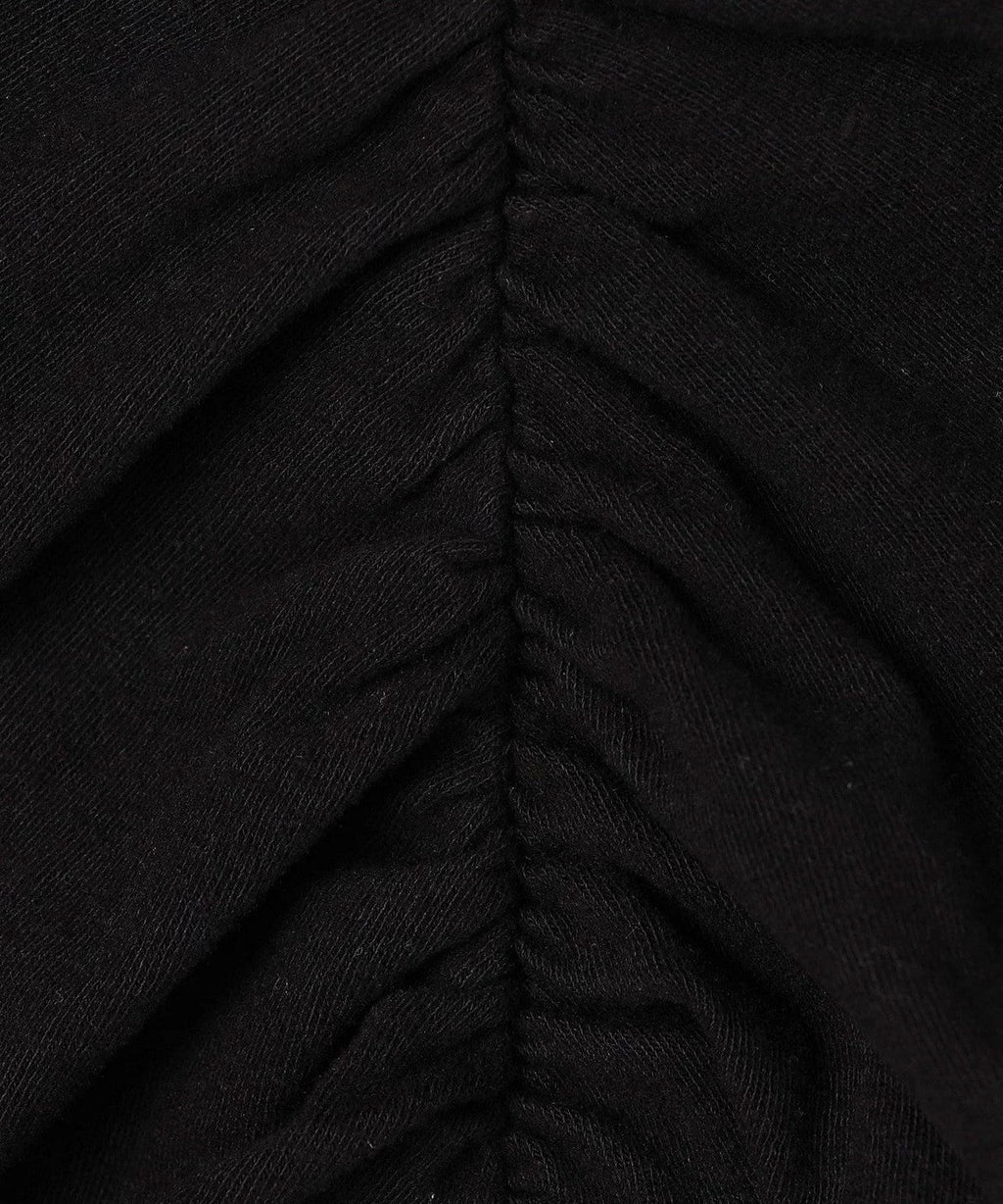 Robe Froncée Décolletée En V - Noir - Femme