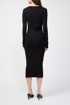 Robe Froncée Décolletée En V - Noir - Femme