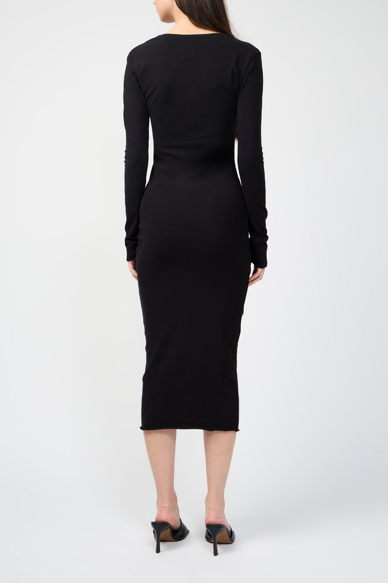 Robe Froncée Décolletée En V - Noir - Femme