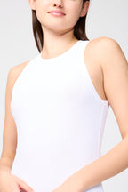 Robe Col Montant En Crêpe Jersey Mat - Blanc - Femme