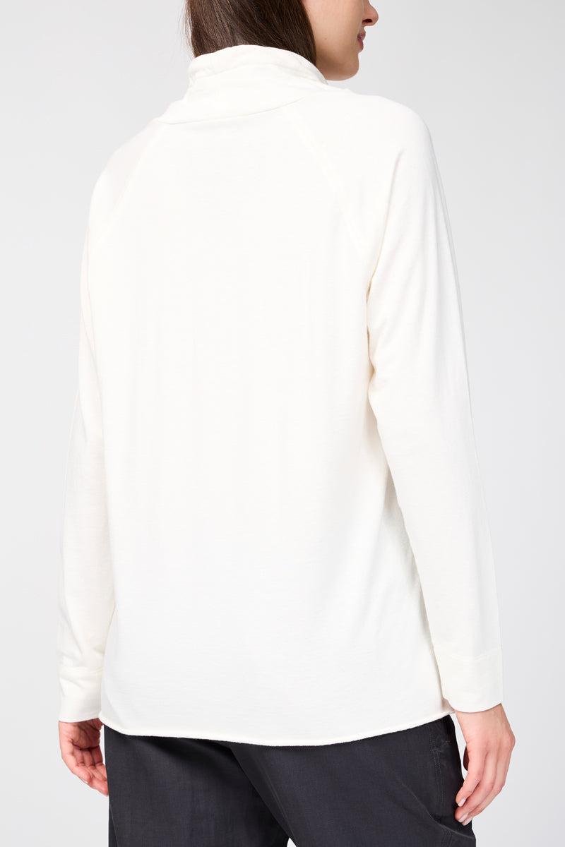 Sweat-Shirt Oversize Col Cheminée En Éponge - Blanc Everest - Femme
