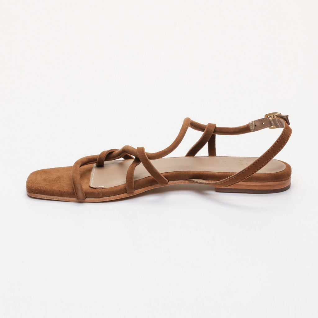 White Sun - Sandales Margo - Camel Goat Suede (Tubular Straps) - Marron