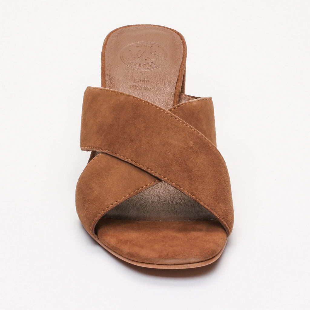 White Sun - Mules Talon Mina - Camel Goat Suede - Marron