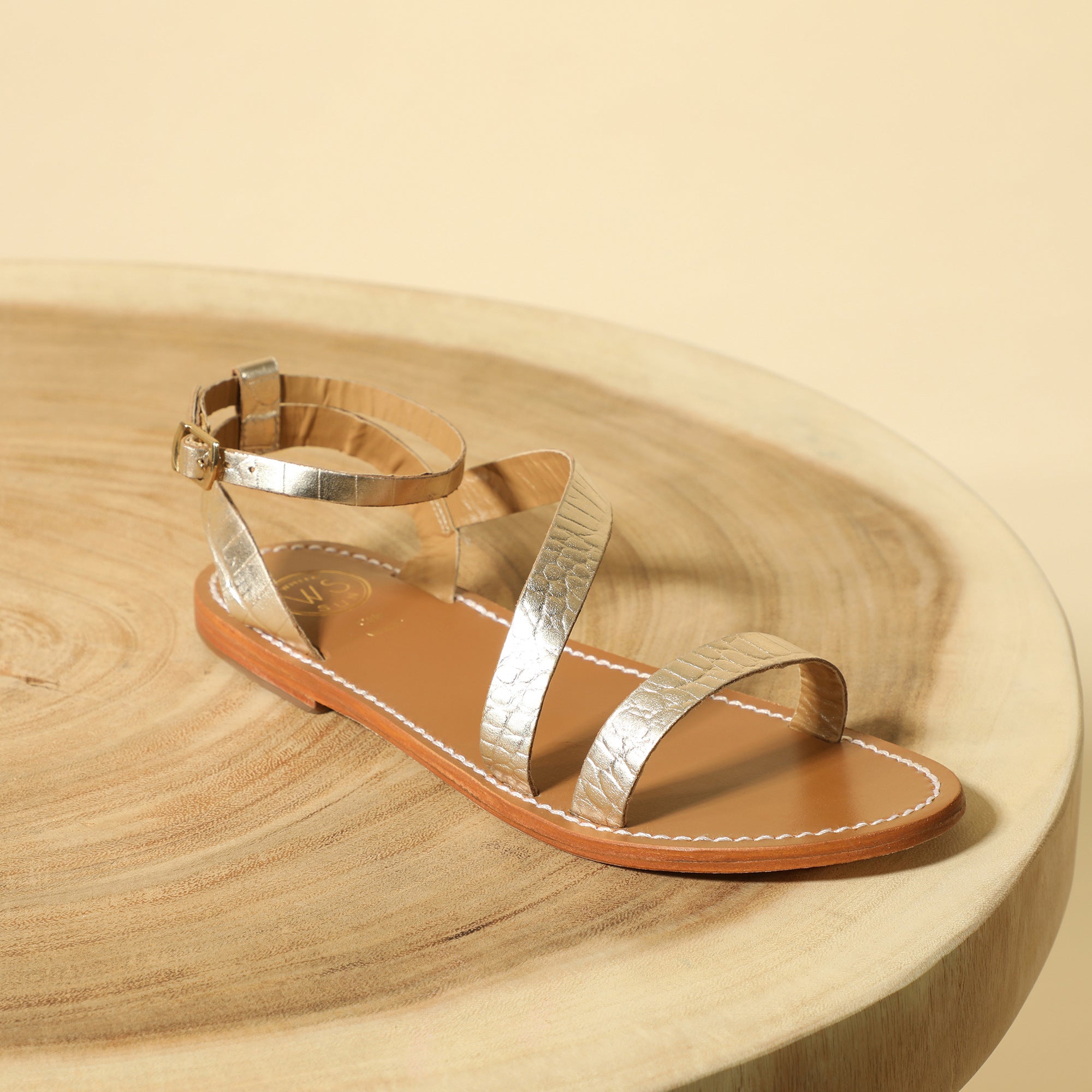 White Sun - Sandales Xigala - Light Gold Croco Print Goat - Light Gold Croco
