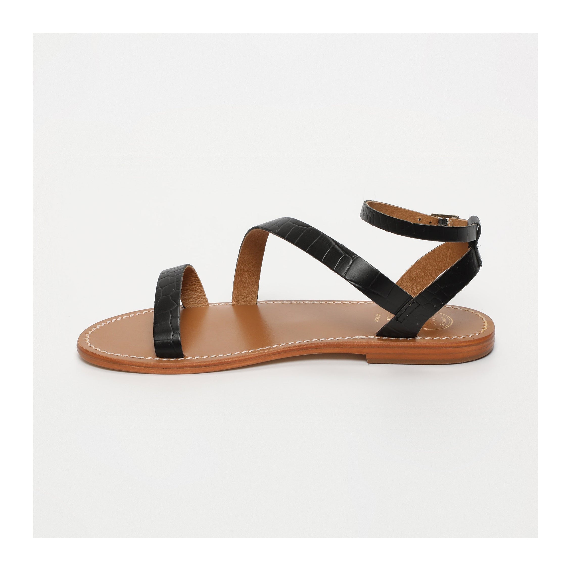 White Sun - Sandales Xigala - Black Croco Print Goat Leather - Black Croco