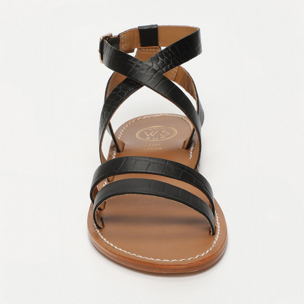 White Sun - Sandales Lesia - Black Croco Print Goat Leather - Black Croco