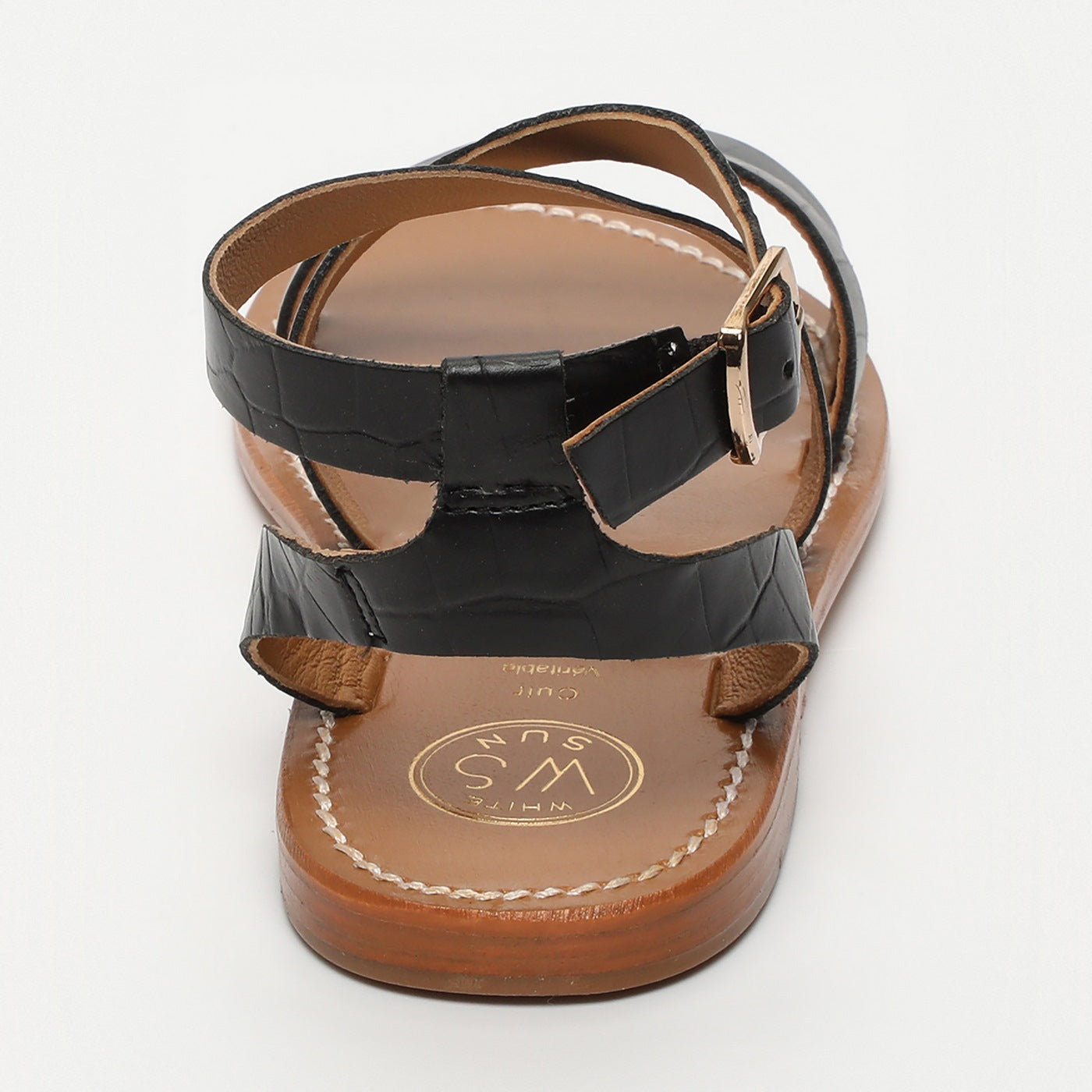 White Sun - Sandales Lesia - Black Croco Print Goat Leather - Black Croco
