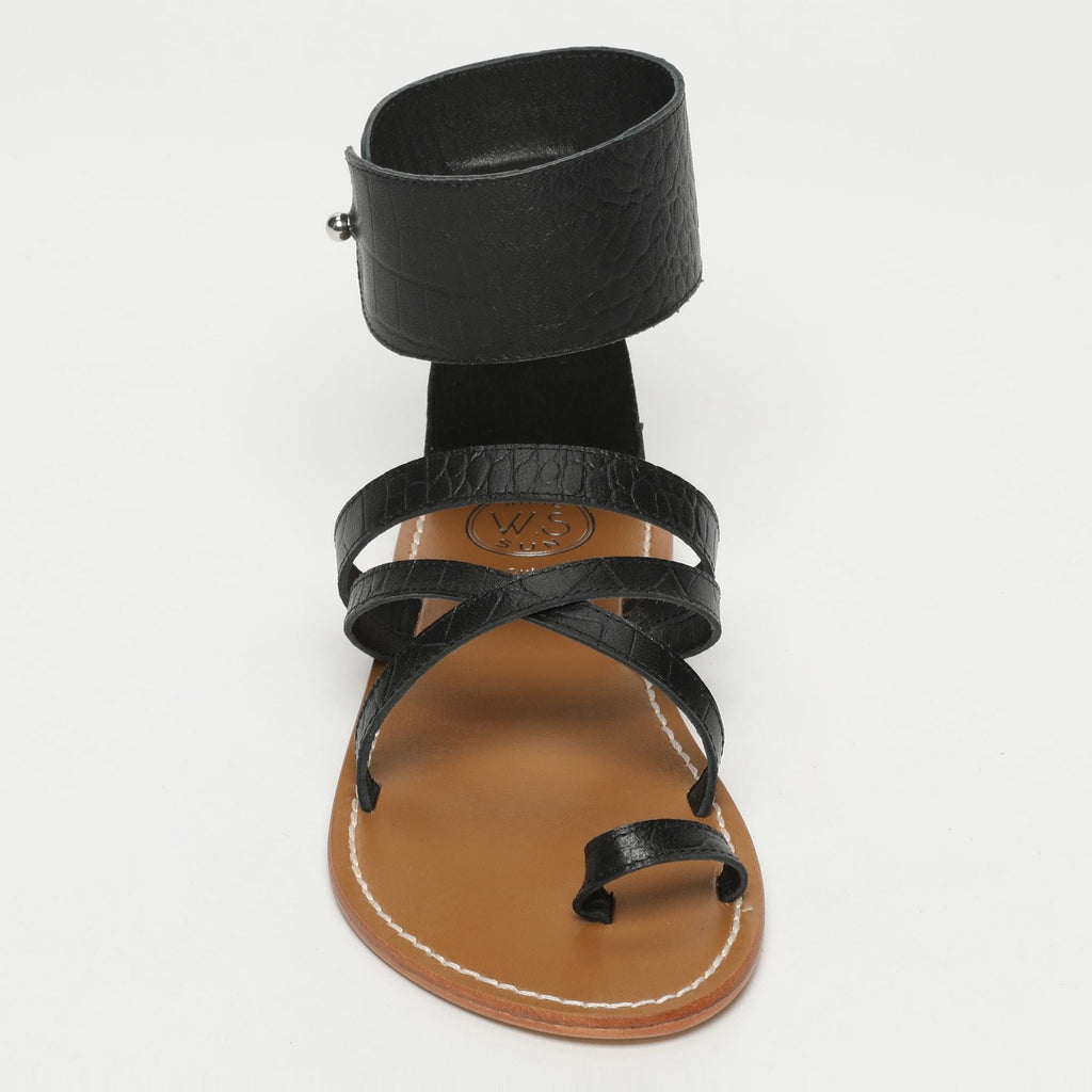 White Sun - Sandales Darika - Black Croco Print Goat - Black Croco