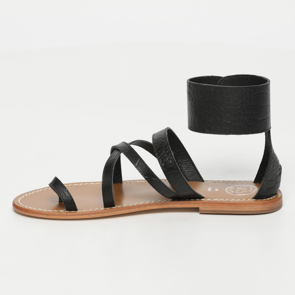 White Sun - Sandales Darika - Black Croco Print Goat - Black Croco