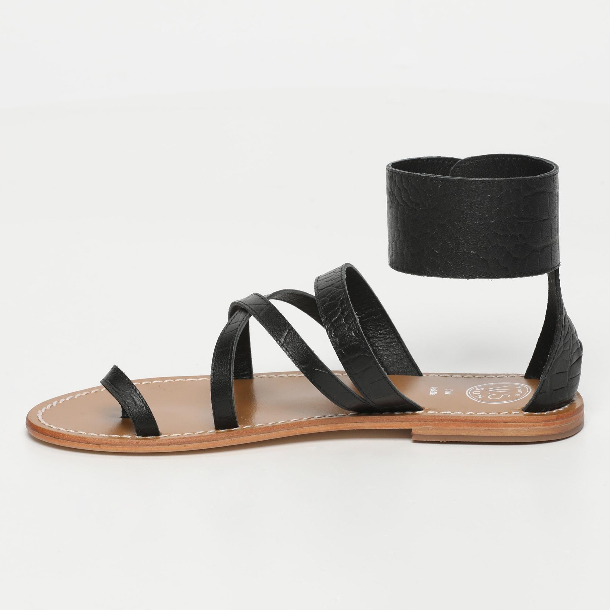 White Sun - Sandales Darika - Black Croco Print Goat - Black Croco