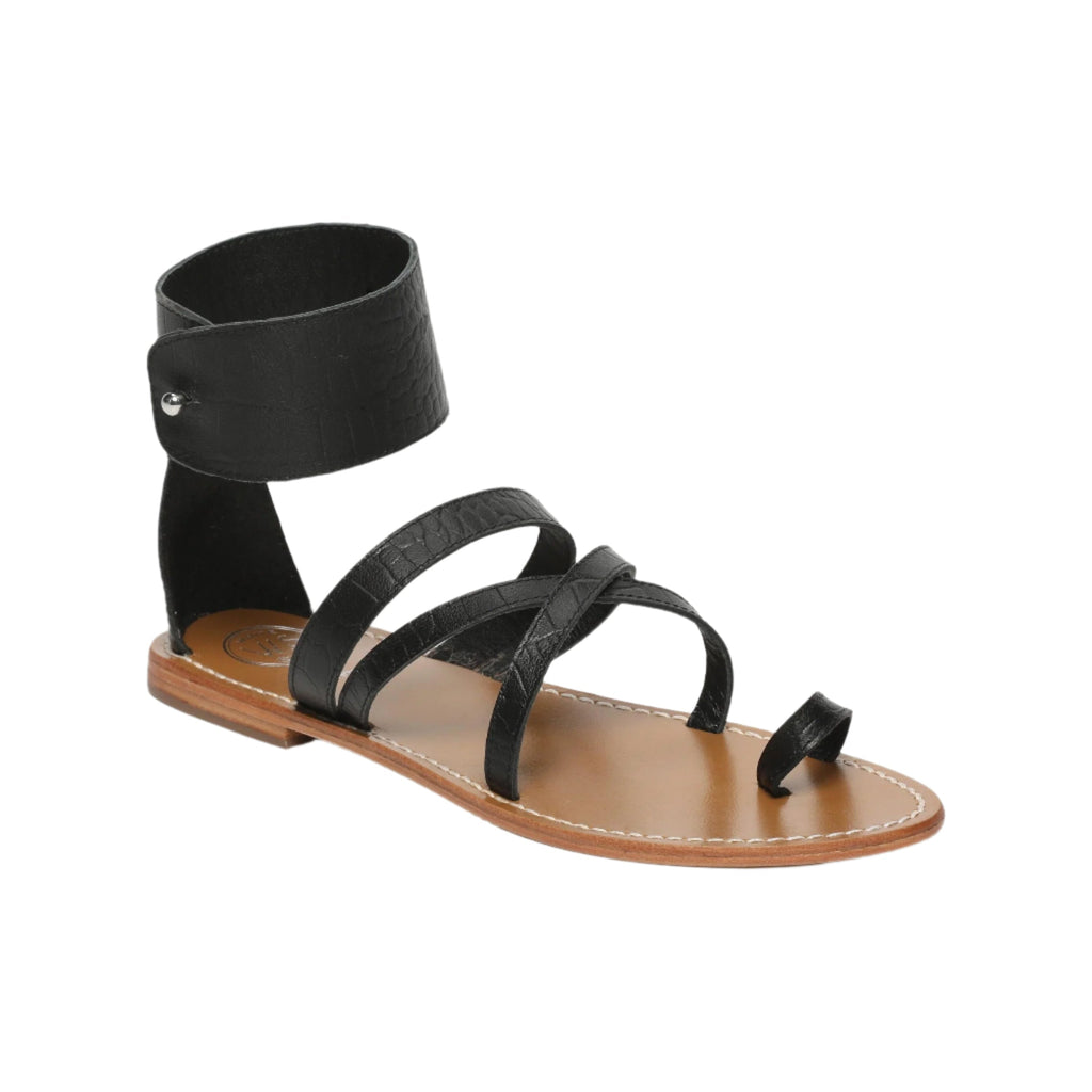 White Sun - Sandales Darika - Black Croco Print Goat - Black Croco