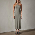 Robe De Cocktail Croisée Dans Le Dos - Béton - Femme