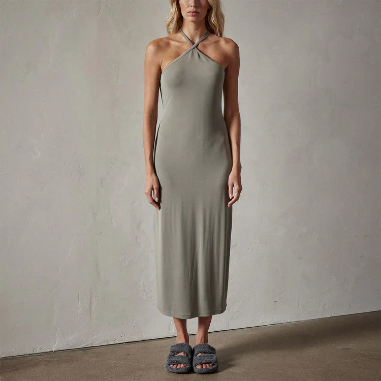 Robe De Cocktail Croisée Dans Le Dos - Béton - Femme