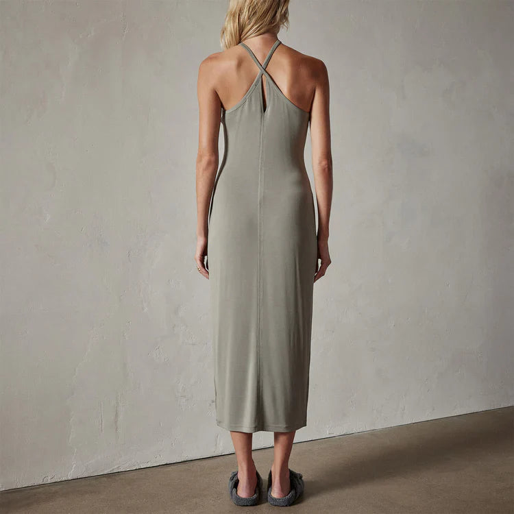 Robe De Cocktail Croisée Dans Le Dos - Béton - Femme