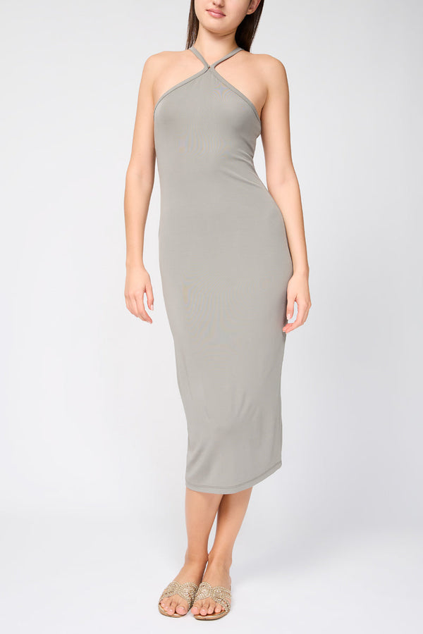 Robe De Cocktail Croisée Dans Le Dos - Béton - Femme