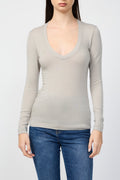 Pull Col V En Cachemire Tencel - Minéral - Femme