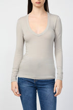 Pull Col V En Cachemire Tencel - Minéral - Femme