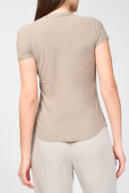 T-Shirt Col Rond Transparent Flammé - Fume - Femme