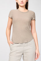 T-Shirt Col Rond Transparent Flammé - Fume - Femme