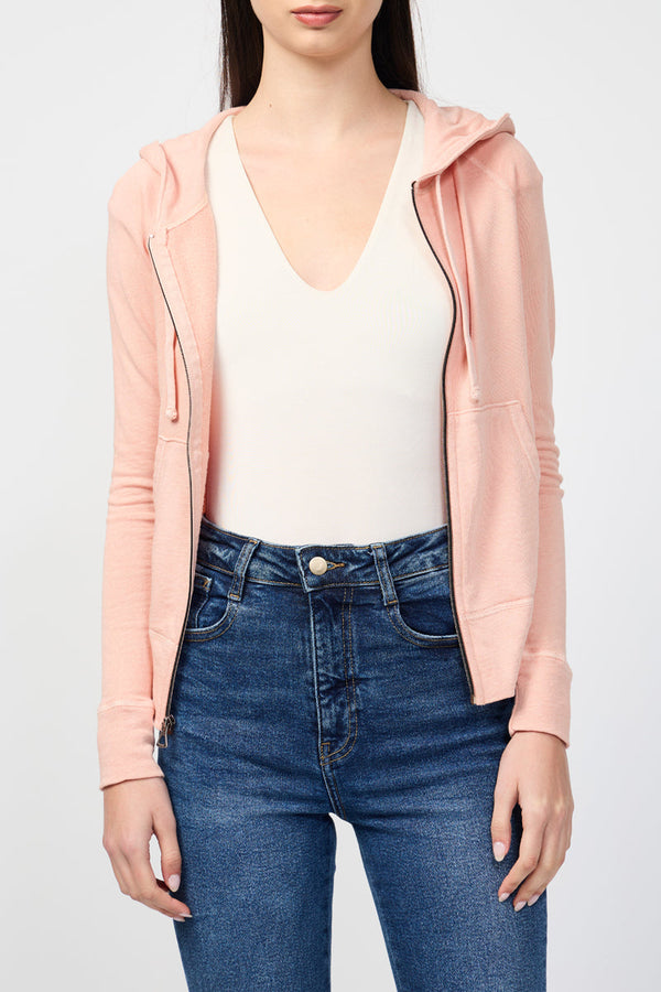 Sweat À Capuche Zippé Classique À Manches Longues - Pigment Rhubarbe - Femme
