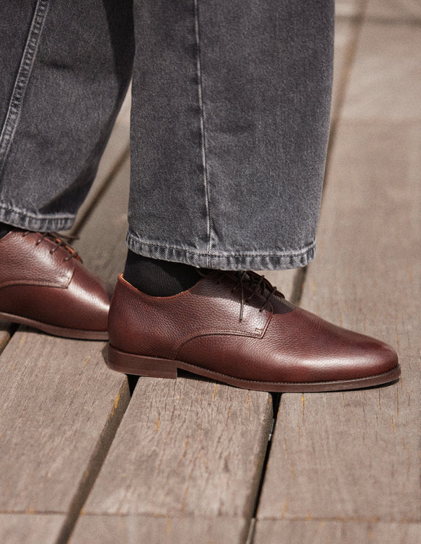 Derbies Antonin - Cuir Pull-Up Grainé Marron - Homme