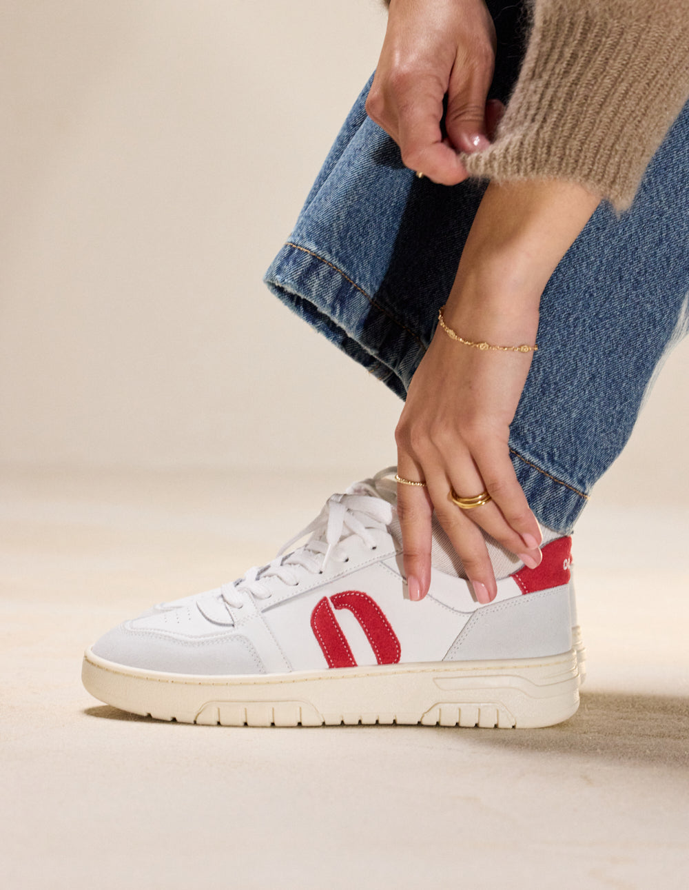 Baskets Basses Nora - Gris Clair Blanc Rouge