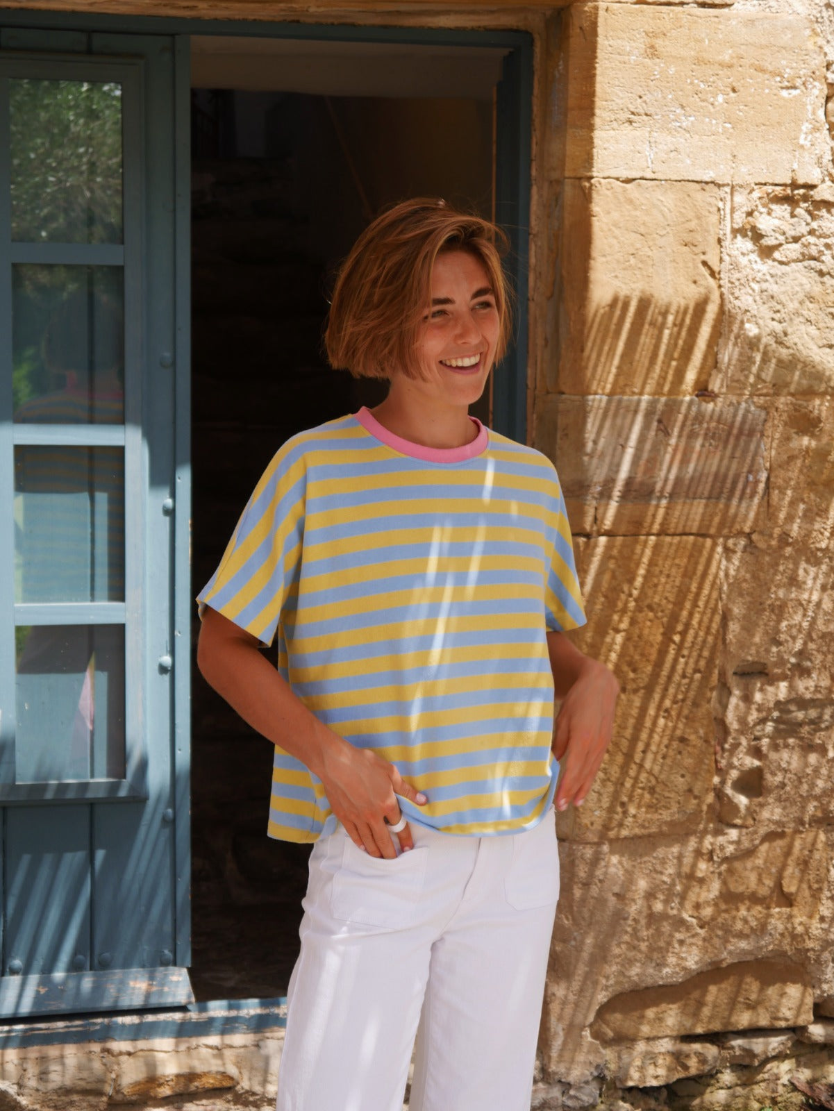 T-Shirt Nunu Bleu Et Jaune
