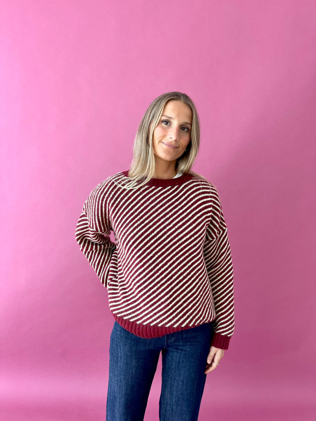 Pull Jersey Laura Bordeaux Et Jaune